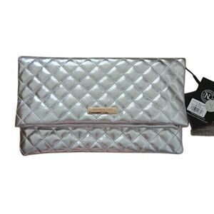 NWT Nicole Lee Silver Quilted Crossbody Clutch